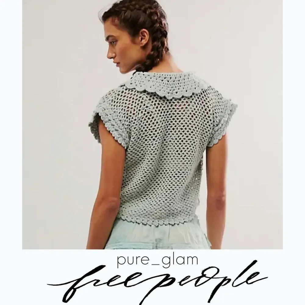 Free People crochet top open knit button-front